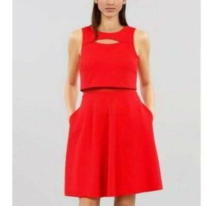 Rachel Rachel Roy Womens Sz 6 Coral Dress A-Line Cutout Neck Split Back Pockets